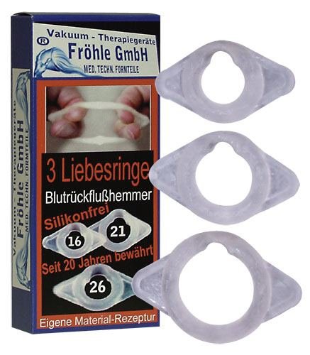 Paquete de 3 anillos para el pene Fröhle de 16 mm, 21 mm y 26 mm